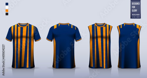 Blue T-shirt sport, Soccer jersey, football kit, basketball uniform, tank top, and running singlet mockup. Fabric pattern design.