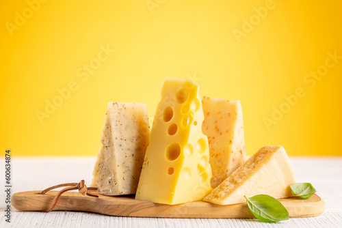 Various cheese on board
