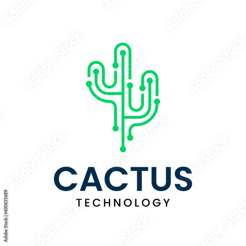 Modern logo combination of cactus tree and circuit. It is suitable for use for technology companies.