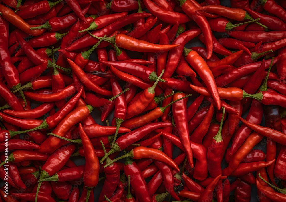 Red chili peppers texture background top view - obrazy, fototapety, plakaty 