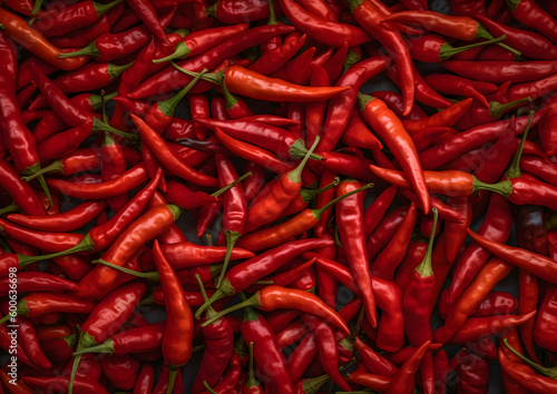 Red chili peppers texture background top view