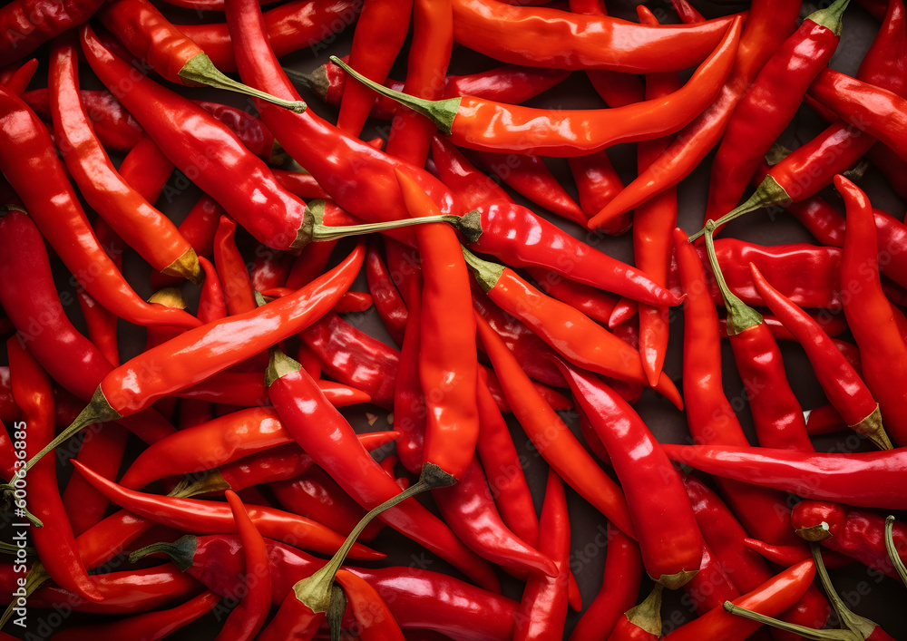 Red chili peppers texture background top view
