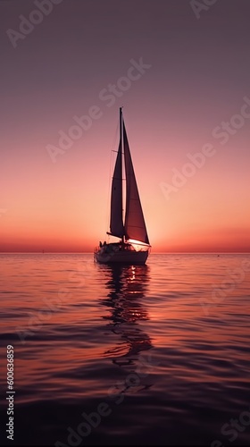  a sailboat in the ocean at sunset with the sun setting. generative ai
