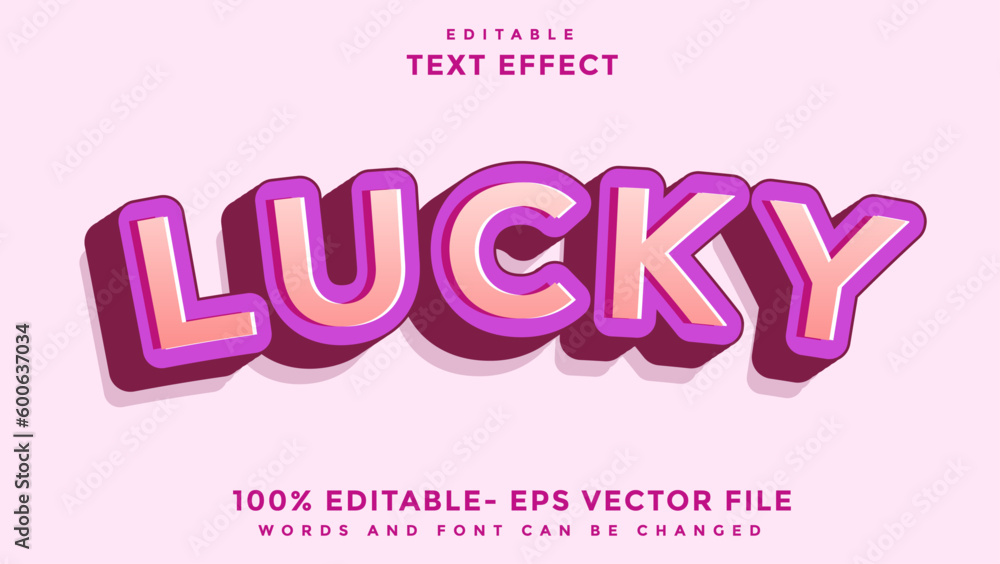 3d Minimal Word Lucky Editable Text Effect Design Template, Effect Saved In Graphic Style