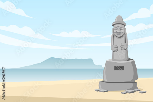 Jeju beach with iconic grandfather statue