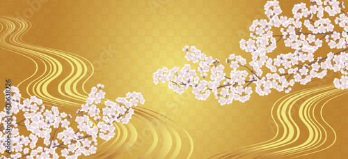金箔と流水と桜　日本風のベクターイラスト背景