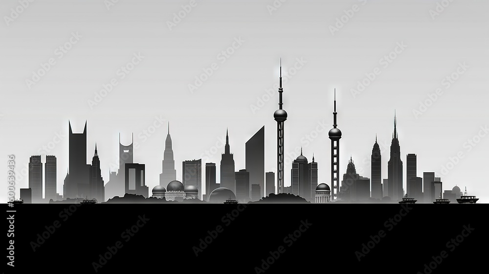  a black and white photo of a city skyline with tall buildings.  generative ai