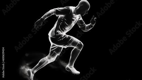  a black and white photo of a soccer player kicking a ball. generative ai