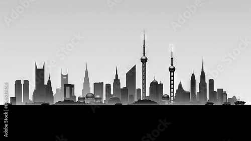  a black and white photo of a city skyline with tall buildings. generative ai