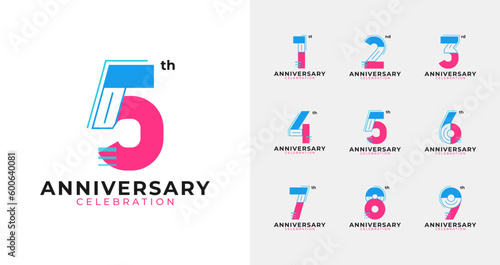 Pop color geometric anniversary logo collections. Birthday number for event, invitation card, or banner elements