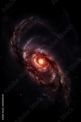 Reddish spiral galaxy in outer space