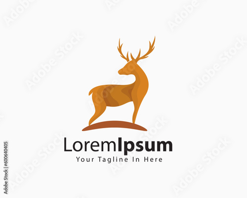 elk deer brown silhouette look back logo template illustration inspiration