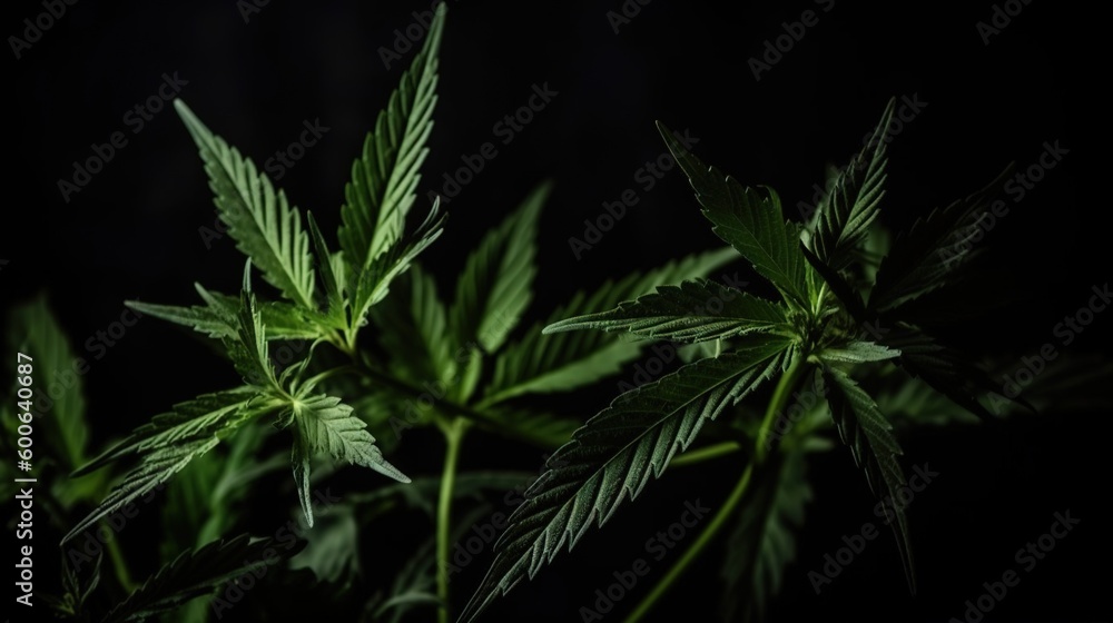 a close up of a plant with leaves on a black background. generative ai a close up of a plant with leaves on a black background. generative ai