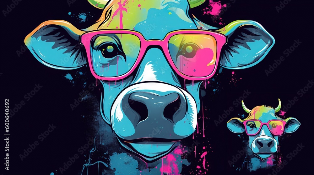  a cow wearing glasses and a cow wearing a cow's head.  generative ai