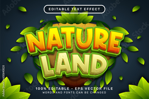 nature land 3d text effect and editable text effect with shield and leaf illustration