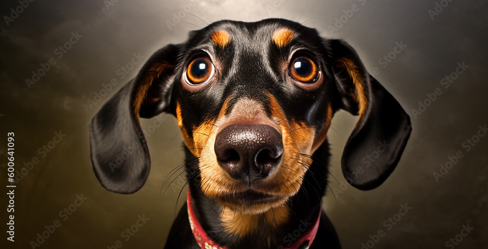 Cute dachshund dog  portrait looking at the camera.  Generative AI