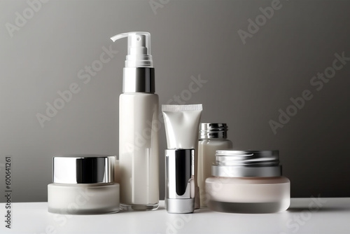 Wallpaper Mural care mockup skin product cosmetic bottle jar container beauty cream. Generative AI. Torontodigital.ca