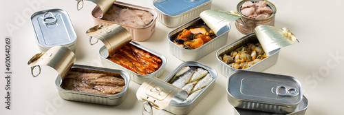 Assortment of Tinned fish, canned food ready for date night