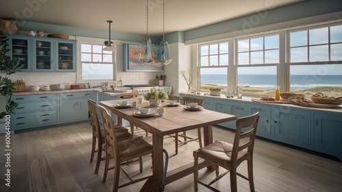 Seaside Serenity: A Quaint Coastal Kitchen with Ocean Views and Tranquil Ambiance 1. Generative AI