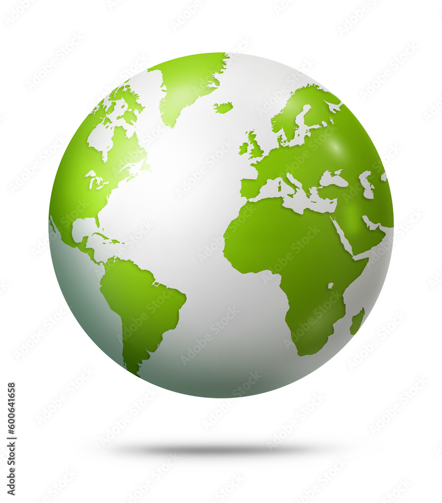 Green earth globe isolated on white background