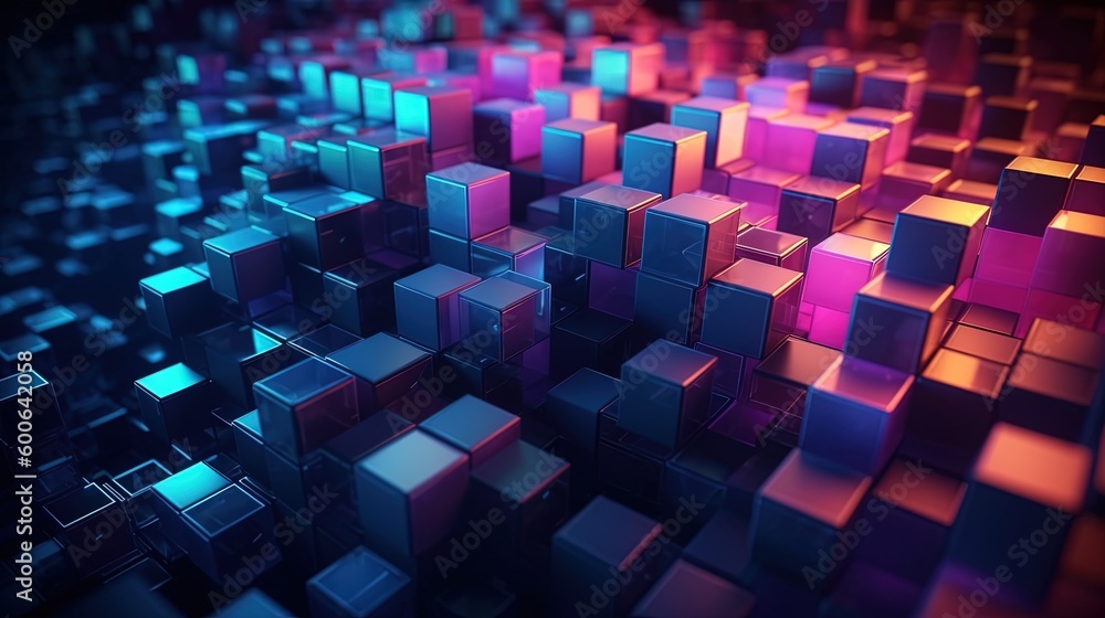 Abstract 3d rendering of cubes, Futuristic background, Network concept.Generative Ai Abstract 3d rendering of cubes, Futuristic background, Network concept.Generative Ai