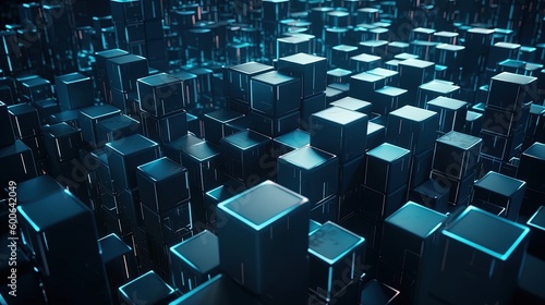Abstract 3d rendering of cubes  Futuristic background  Network concept.Generative Ai