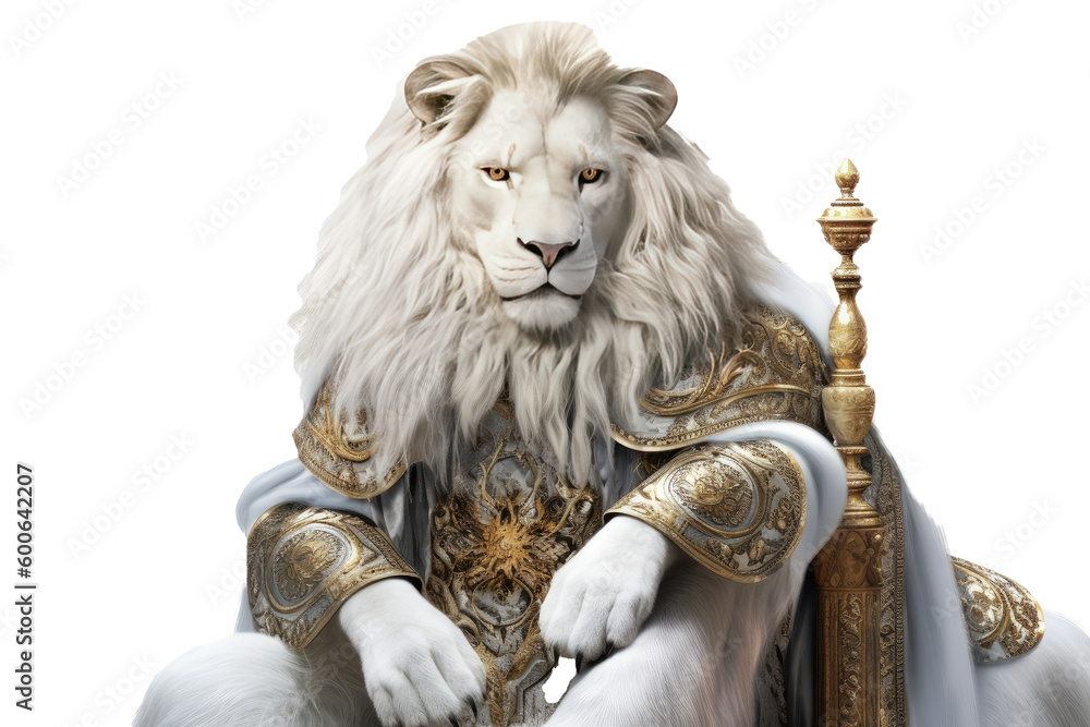 The Royal White lion with luxury dress costume. Close up Portrait King ...