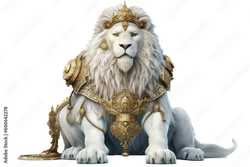 The Royal White lion with luxury dress costume. Close up Portrait King ...