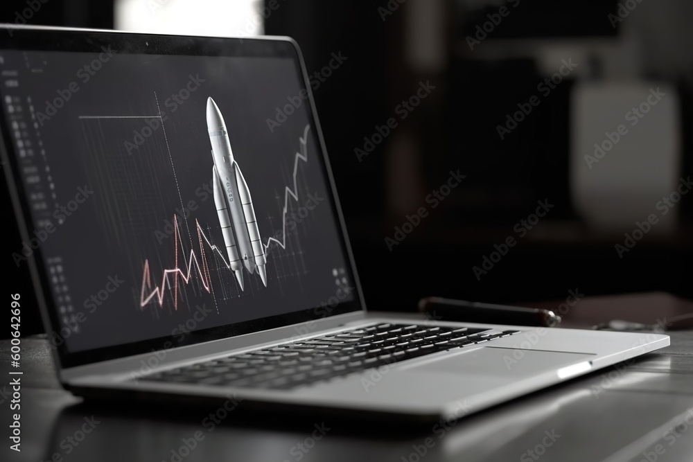 a laptop computer sitting on top of a wooden table next to a pen. generative ai a laptop computer sitting on top of a wooden table next to a pen. generative ai