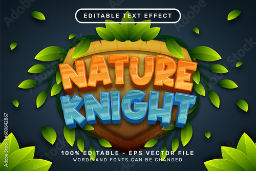nature knight 3d text effect and editable text effect with shield and leaf illustration