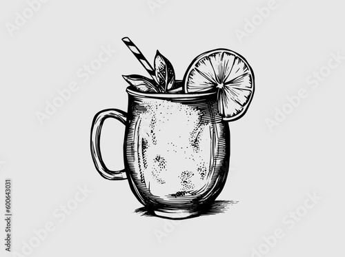 Moscow Mule Cocktail Hand Drawn Drink Vector Illustration. Bar. Beverage.