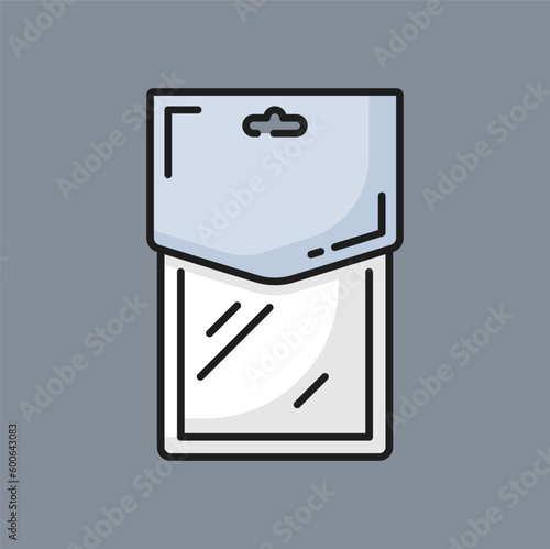 Plastic packaging, package for food production, isolated color line icon. Vector snack bag, blank foil food doy pack, pouch bag packaging template