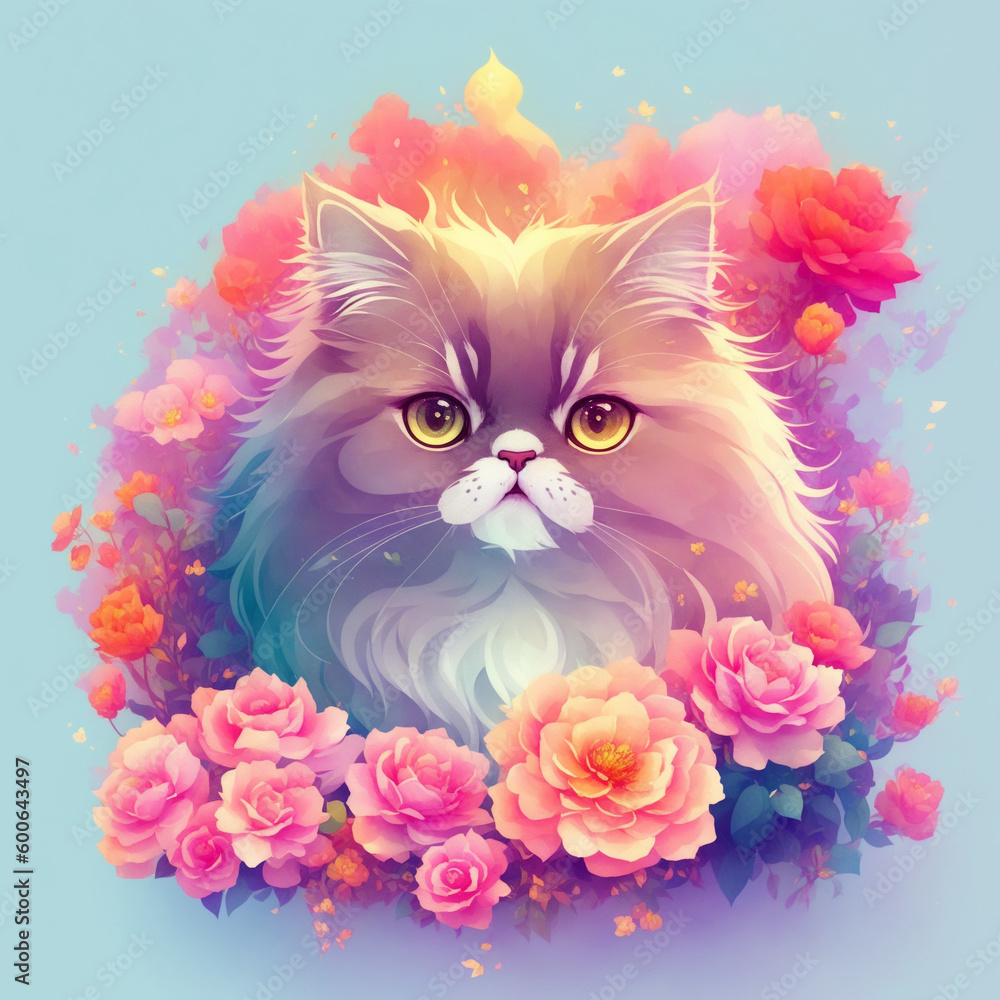 Fototapeta Cute Kittens, Flowers, Generative AI
