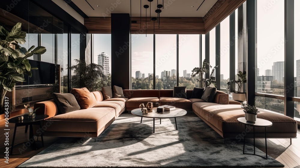 Fototapeta premium Luxurious Living Room, luxury apartment, Interior of living room, Office video conferencing, Ideal for internet calls, webinars, online meetings, home office, luxurious room, zoom background