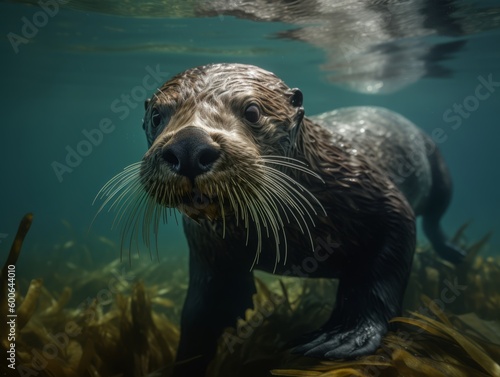 Sea otter swimming in the water. Generative AI