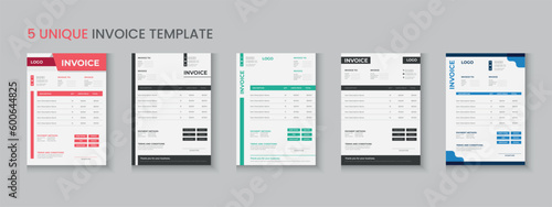 Invoice bundle, invoice collection, invoice set, company billing cash voucher, money receipt cash memo layout design with mockup