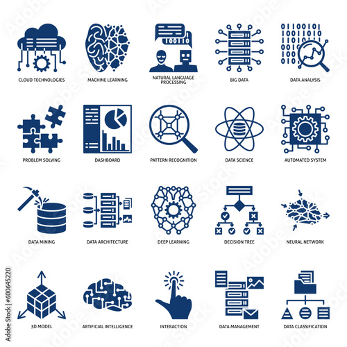 Computer neural network icon set
