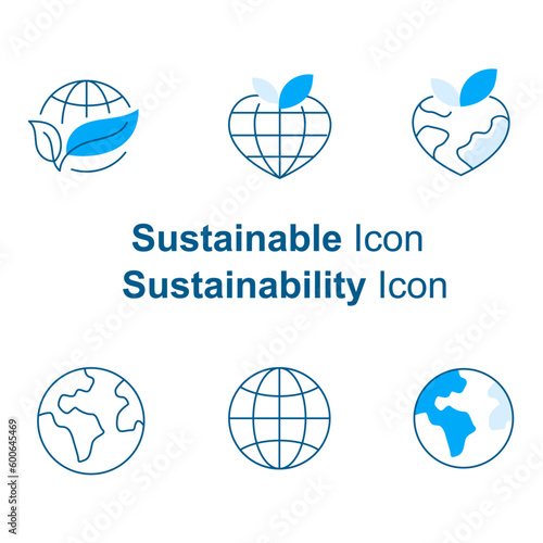 Sustainable living, Eco-friendly practices, Green initiatives, Environmental sustainability, Renewable energy, Waste reduction, Recycling and upcycling vector icons.