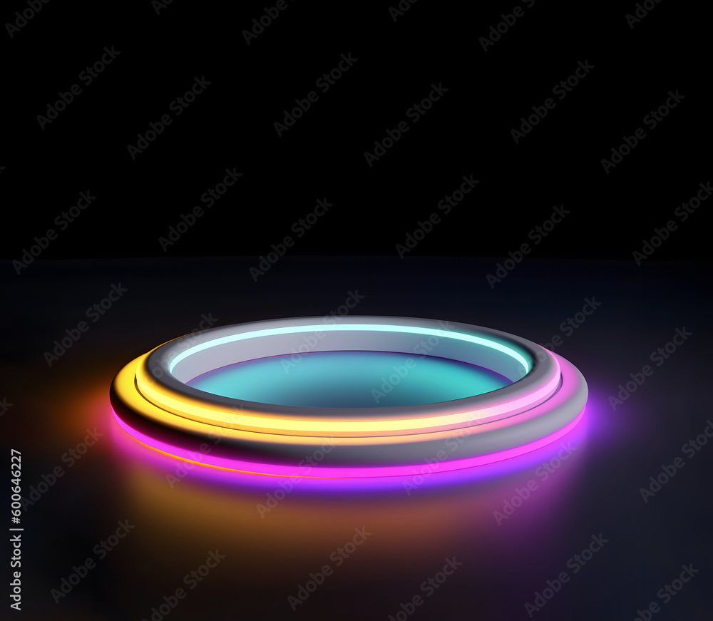 Glowing neon white podium on dark background Glowing neon white podium on dark background