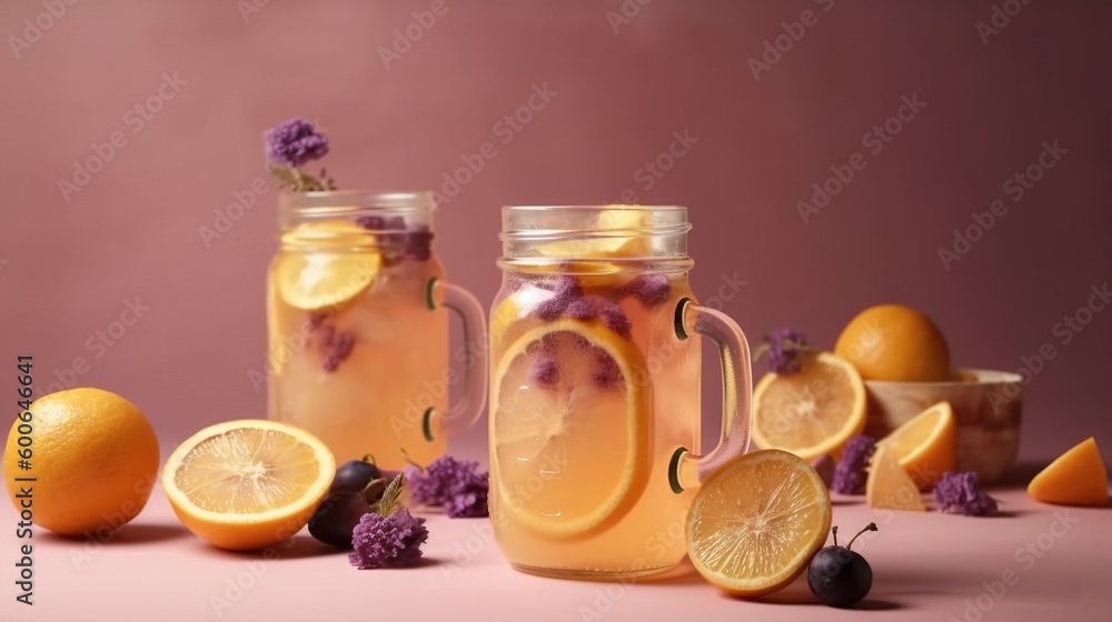 a couple of mason jars filled with lemons and grapefruits. generative ai a couple of mason jars filled with lemons and grapefruits. generative ai