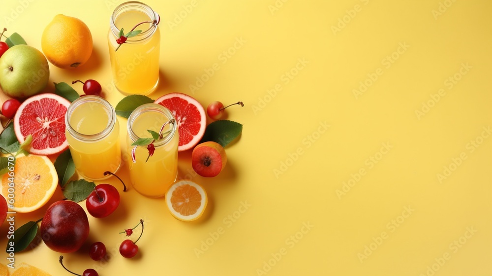 a table topped with glasses of orange juice and sliced fruit. generative ai a table topped with glasses of orange juice and sliced fruit. generative ai