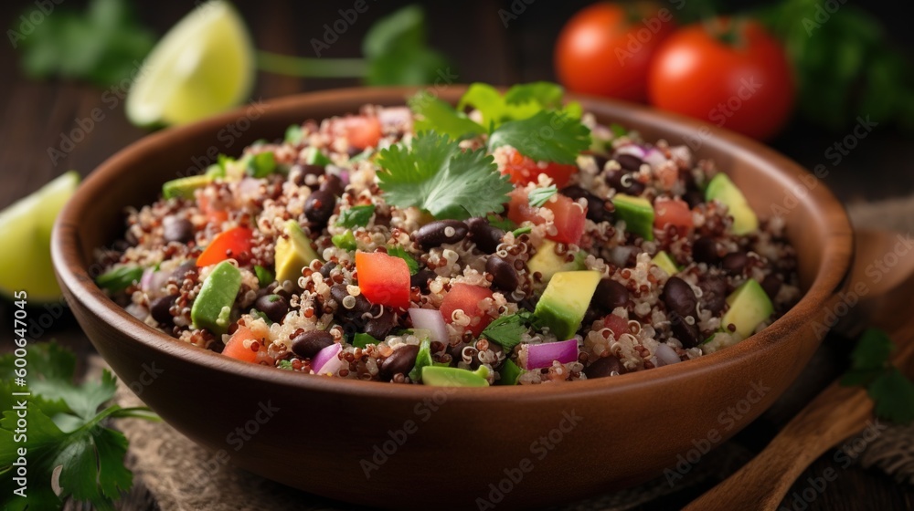 a bowl filled with black beans, avocado, and cilantro. generative ai a bowl filled with black beans, avocado, and cilantro. generative ai