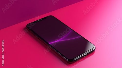  a black cell phone sitting on top of a pink and purple background. generative ai