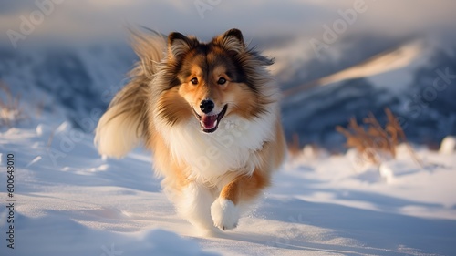 Shetland Sheepdog Playing in the Snow