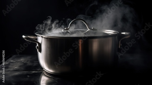  a steaming pot on a stove with steam coming out of it.  generative ai