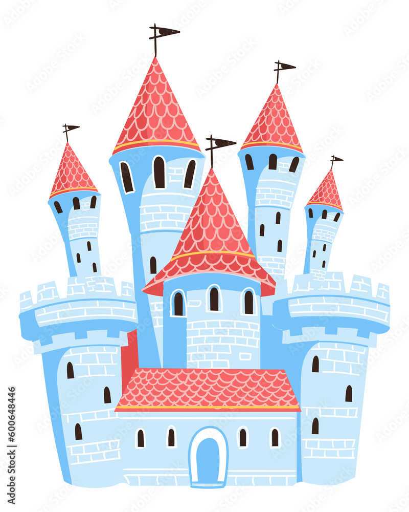 Cute medieval castle. Fairytale royal architecture symbol Cute medieval castle. Fairytale royal architecture symbol