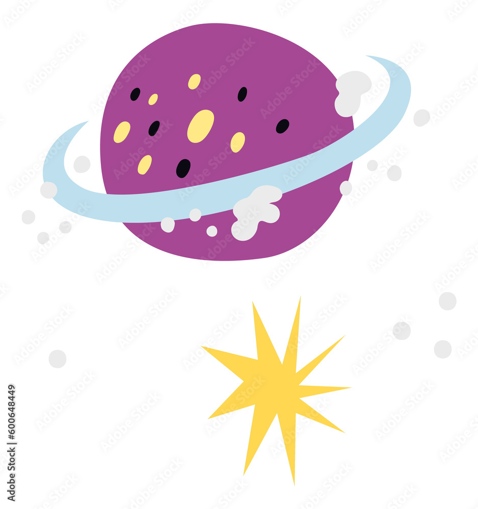 Cute planet and star. Decorative kid space elements Cute planet and star. Decorative kid space elements