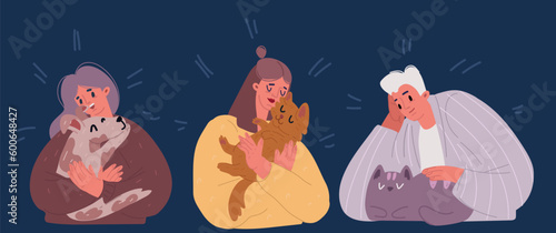 Cartoon vector illustration of People and their cats. Set of portraits of adorable pet owners and cute domestic animals.