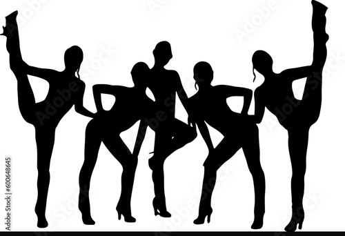 "Dynamic Fitness Silhouette Vector: Women's Aerobics Group" "Healthy Lifestyle: Vector Silhouette of Women's Aerobics Group"