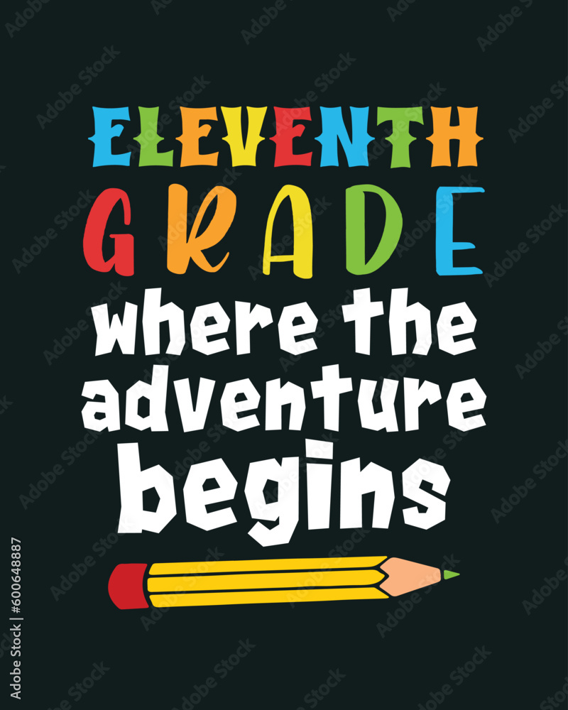 Fototapeta premium Eighth 8th Grade Where the Adventure Begins Back to School retro typographic art on black background